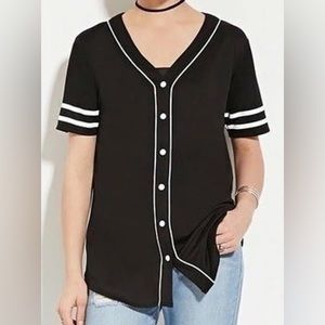 Forever 21 Button Down Short Sleeve Top - Black with White Trim- Size Small